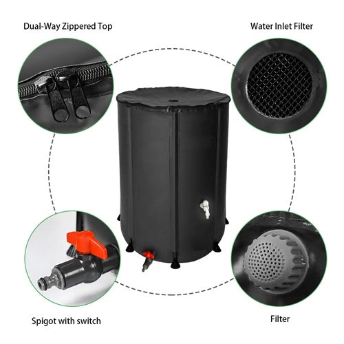 66-Gallon Portable PVC Rainwater Barrel – Foldable Collection Tank