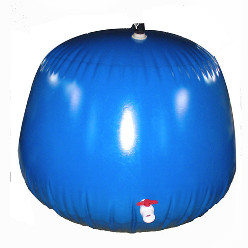 A vibrant blue inflatable ball accompanied by a water pump