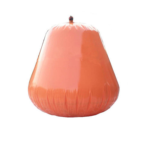 Single large orange inflatable water storage bladder with a black valve, isolated on a white background, perfect for emergency water storage, outdoor activities, or industrial applications.