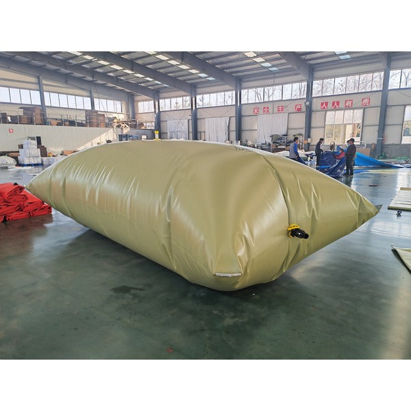 Foldable PVC Water Storage Bladder Pillow Tank in Libya for Livestock Watering – A large, collapsible PVC water storage bladder fully inflated inside a factory.