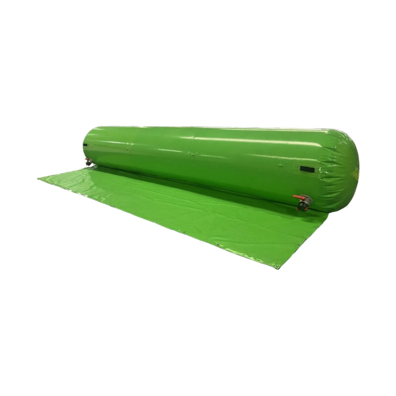 Green PVC Inflatable Flood Barrier Tube Roll on White Background – Urban Building Protection
